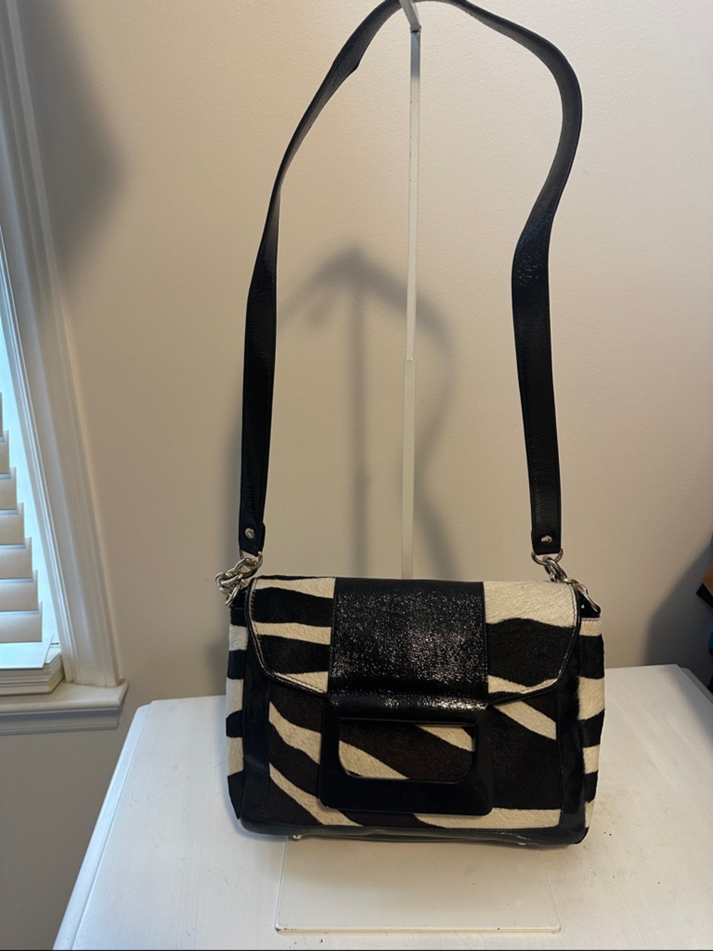 Elaine Turner Black and White Zebra-Print Shoulder Bag